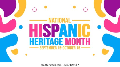 National Hispanic Heritage Month celebration colorful background, typography, banner, placard, card, and poster design template. is annually celebrated from September 15 to October 15 in the USA.