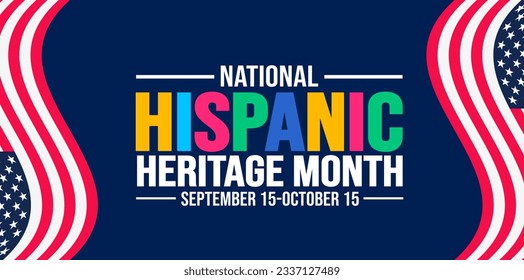 National Hispanic Heritage Month celebration usa flag background, typography, banner, placard, card, and poster design template. is annually celebrated from September 15 to October 15 in the USA.