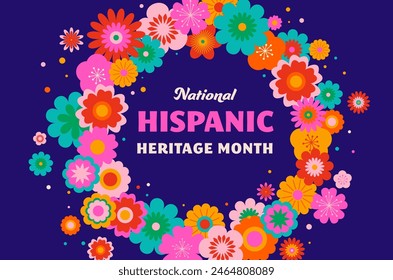 In: National Hispanic Heritage Month Celebration. Hintergrund, Banner und Blumenkarton. Geometrisch buntes Konzept Design Blumenmuster. Vektorillustration