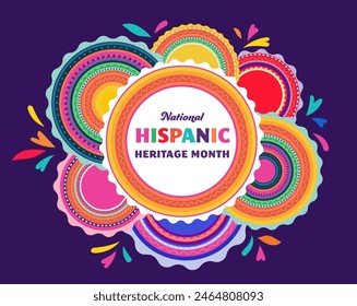 In: National Hispanic Heritage Month Celebration. Hintergrund, Banner und Blumenkarton. Buntes Konzept Design Blumenmuster. Vektorillustration