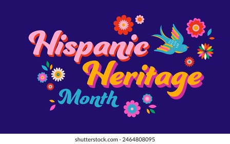 National hispanic heritage month celebration. Background, banner and card with flowers. Colorful concept design floral pattern. Vector illustration