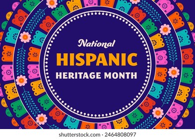 National hispanic heritage month celebration. Background, banner and card with flowers. Geometric colorful concept design floral pattern. Vector illustration