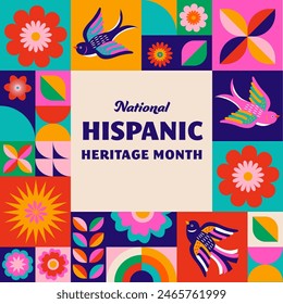 National hispanic heritage month celebration. Background, banner and card with flowers. Geometric colorful concept design floral pattern. Vector illustration