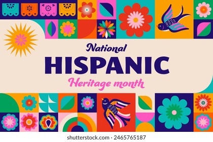 National hispanic heritage month celebration. Background, banner and card with flowers. Geometric colorful concept design floral pattern. Vector illustration