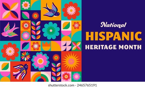 In: National Hispanic Heritage Month Celebration. Hintergrund, Banner und Blumenkarton. Geometrisch buntes Konzept Design Blumenmuster. Vektorillustration