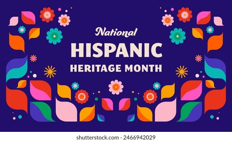 National hispanic heritage month celebration. Background, banner and card with flowers. Geometric colorful concept design floral pattern. Vector illustration