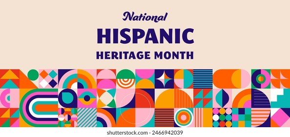 National hispanic heritage month celebration. Background, banner and card with flowers. Geometric colorful concept design floral pattern. Vector illustration