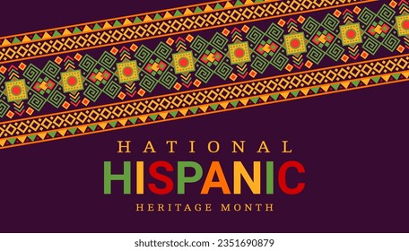 National hispanic heritage month festival banner with ethnic ornament. Hispanic culture carnival background, Mexican ethnic festival vector poster or banner with Aztec traditional ethnic ornament