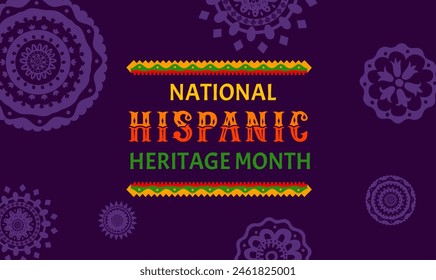 National Hispanic heritage month festival poster with Latin ornament pattern, vector background. Hispanic Americans celebration of ethnic culture, tradition and art heritage with national handicraft