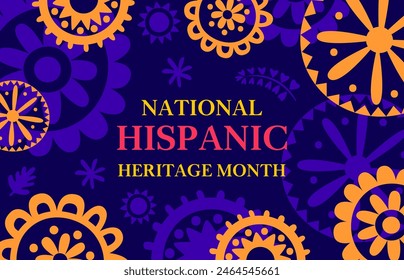 National hispanic heritage month festival banner with decorative floral patterns. Mexican and hispanic americans culture commemoration holiday flyer with vector background of latino ethnic ornaments