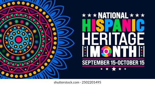 National Hispanic Heritage Month Festival Mandala Hintergrund oder Banner Vorlage. verwenden, um Banner, Karte, Poster, Plakat, Design-Vorlage mit einzigartigen Formen mit Standardfarbe.