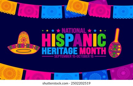 National Hispanic Heritage Month Festival Papel Picado Hintergrund oder Banner Vorlage. verwenden, um Banner, Karte, Poster, Plakat, Design-Vorlage mit einzigartigen Formen mit Standardfarbe.