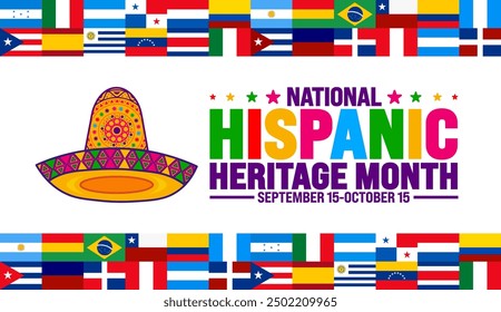 National Hispanic Heritage Month Festival Weltflagge Hintergrund oder Banner Vorlage. verwenden, um Banner, Karte, Poster, Plakat, Design-Vorlage mit einzigartigen Formen.