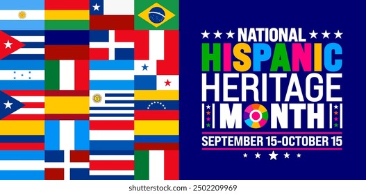 National Hispanic Heritage Month festival world flag background or banner template. use to banner, card, poster, placard, design template with unique shapes.