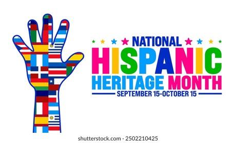 National Hispanic Heritage Month festival raising hand world flag background or banner template. use to banner, card, poster, placard, design template with unique shapes.