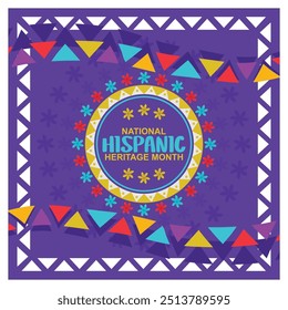 National Hispanic Heritage Month festival with floral ornaments. Cultural background and traditions of Latin Americans. Hispanic Heritage Month concept. Flat vector illustration.