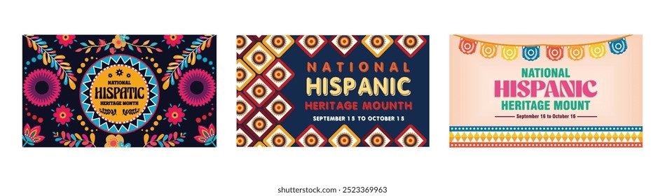 National hispanic heritage month. Greeting with text national hispanic heritage month. United States Holiday. Set flat vector modern illustration