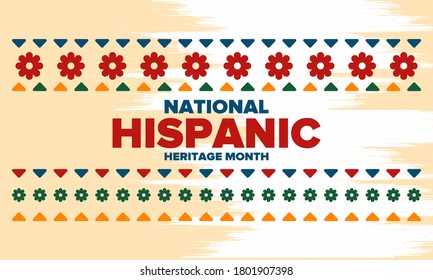 National Hispanic Heritage Month in September and October. Hispanic and Latino Americans culture. Celebrate annual in United States. Poster, card, banner and background. Vector illustration