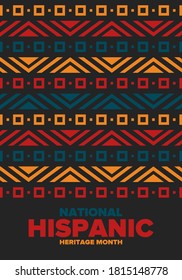 National Hispanic Heritage Month in September and October. Hispanic and Latino Americans culture. Celebrate annual in United States. Poster, card, banner and background. Vector illustration