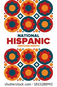 National Hispanic Heritage Month in September and October. Hispanic and Latino Americans culture. Celebrate annual in United States. Poster, card, banner and background. Vector illustration