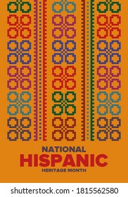 National Hispanic Heritage Month in September and October. Hispanic and Latino Americans culture. Celebrate annual in United States. Poster, card, banner and background. Vector illustration