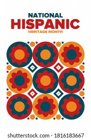 National Hispanic Heritage Month in September and October. Hispanic and Latino Americans culture. Celebrate annual in United States. Poster, card, banner and background. Vector illustration