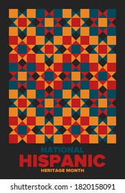 Mes del Patrimonio Nacional Hispano en septiembre y octubre. Cultura hispánica y latinoamericana. Celebrar anualmente en Estados Unidos. Cartel, tarjeta, cartel y fondo. Ilustración del vector