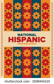 National Hispanic Heritage Month in September and October. Hispanic and Latino Americans culture. Celebrate annual in United States. Poster, card, banner and background. Vector illustration