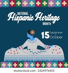National Hispanic heritage month September to October Hispanic people blue flat art design poster vector illustration.
