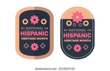 National Hispanic Heritage Month im September und Oktober. Lateinamerikaner und Lateinamerikaner Kultur. Feiern Sie jährlich in den Vereinigten Staaten. Poster, Karte, Banner und Hintergrund. Vektorgrafik