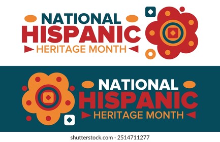 National Hispanic Heritage Month im September und Oktober. Lateinamerikaner und Lateinamerikaner Kultur. Feiern Sie jährlich in den Vereinigten Staaten. Poster, Karte, Banner und Hintergrund. Vektorgrafik