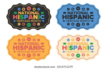 National Hispanic Heritage Month im September und Oktober. Lateinamerikaner und Lateinamerikaner Kultur. Feiern Sie jährlich in den Vereinigten Staaten. Poster, Karte, Banner und Hintergrund. Vektorgrafik