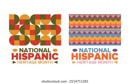 National Hispanic Heritage Month im September und Oktober. Lateinamerikaner und Lateinamerikaner Kultur. Feiern Sie jährlich in den Vereinigten Staaten. Poster, Karte, Banner und Hintergrund. Vektorgrafik