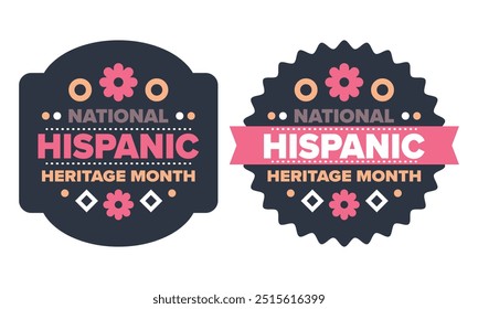 National Hispanic Heritage Month im September und Oktober. Lateinamerikaner und Lateinamerikaner Kultur. Feiern Sie jährlich in den Vereinigten Staaten. Poster, Karte, Banner und Hintergrund. Vektorgrafik