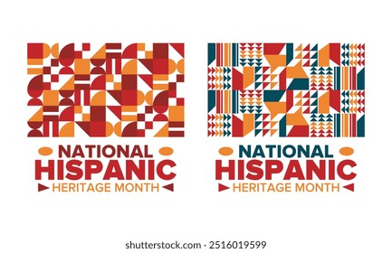 National Hispanic Heritage Month im September und Oktober. Lateinamerikaner und Lateinamerikaner Kultur. Feiern Sie jährlich in den Vereinigten Staaten. Poster, Karte, Banner und Hintergrund. Vektorgrafik