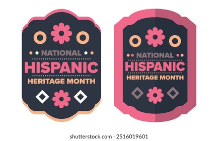 National Hispanic Heritage Month im September und Oktober. Lateinamerikaner und Lateinamerikaner Kultur. Feiern Sie jährlich in den Vereinigten Staaten. Poster, Karte, Banner und Hintergrund. Vektorgrafik