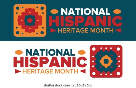 National Hispanic Heritage Month im September und Oktober. Lateinamerikaner und Lateinamerikaner Kultur. Feiern Sie jährlich in den Vereinigten Staaten. Poster, Karte, Banner und Hintergrund. Vektorgrafik