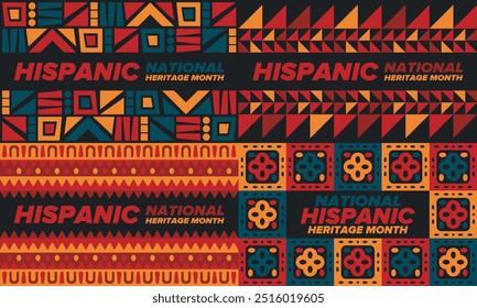 Mês da Herança Hispânica Nacional em setembro e outubro. Cultura hispânica e latino-americana. Comemore anualmente nos Estados Unidos. Cartaz, cartão, faixa e fundo. Ilustração vetorial