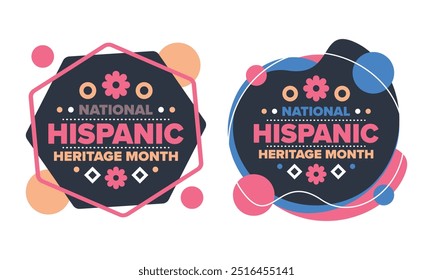 National Hispanic Heritage Month im September und Oktober. Lateinamerikaner und Lateinamerikaner Kultur. Feiern Sie jährlich in den Vereinigten Staaten. Poster, Karte, Banner und Hintergrund. Vektorgrafik