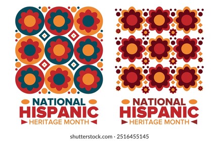 National Hispanic Heritage Month im September und Oktober. Lateinamerikaner und Lateinamerikaner Kultur. Feiern Sie jährlich in den Vereinigten Staaten. Poster, Karte, Banner und Hintergrund. Vektorgrafik