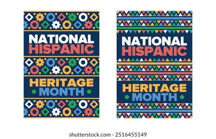 National Hispanic Heritage Month im September und Oktober. Lateinamerikaner und Lateinamerikaner Kultur. Feiern Sie jährlich in den Vereinigten Staaten. Poster, Karte, Banner und Hintergrund. Vektorgrafik