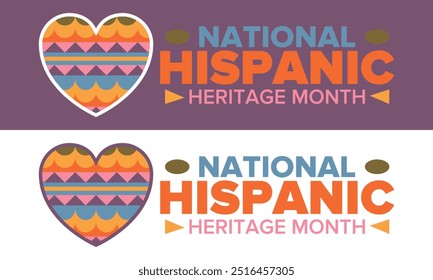 National Hispanic Heritage Month im September und Oktober. Lateinamerikaner und Lateinamerikaner Kultur. Feiern Sie jährlich in den Vereinigten Staaten. Poster, Karte, Banner und Hintergrund. Vektorgrafik