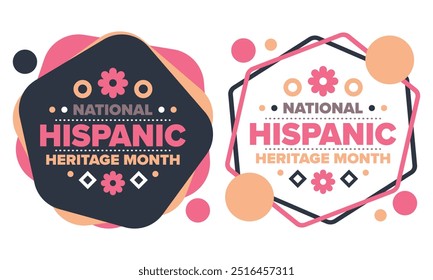 National Hispanic Heritage Month im September und Oktober. Lateinamerikaner und Lateinamerikaner Kultur. Feiern Sie jährlich in den Vereinigten Staaten. Poster, Karte, Banner und Hintergrund. Vektorgrafik