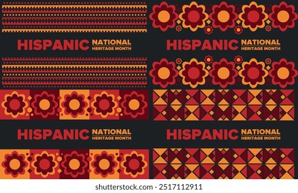 National Hispanic Heritage Month im September und Oktober. Lateinamerikaner und Lateinamerikaner Kultur. Feiern Sie jährlich in den Vereinigten Staaten. Poster, Karte, Banner und Hintergrund. Vektorgrafik