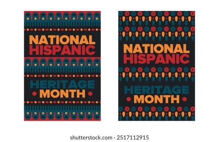 National Hispanic Heritage Month im September und Oktober. Lateinamerikaner und Lateinamerikaner Kultur. Feiern Sie jährlich in den Vereinigten Staaten. Poster, Karte, Banner und Hintergrund. Vektorgrafik