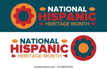 National Hispanic Heritage Month im September und Oktober. Lateinamerikaner und Lateinamerikaner Kultur. Feiern Sie jährlich in den Vereinigten Staaten. Poster, Karte, Banner und Hintergrund. Vektorgrafik