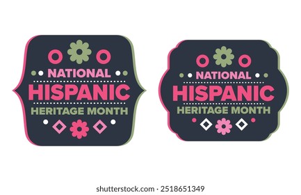 National Hispanic Heritage Month im September und Oktober. Lateinamerikaner und Lateinamerikaner Kultur. Feiern Sie jährlich in den Vereinigten Staaten. Poster, Karte, Banner und Hintergrund. Vektorgrafik