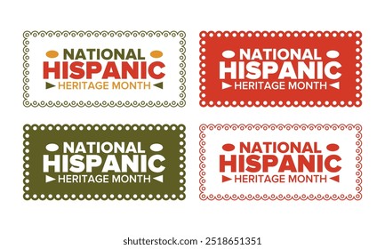 National Hispanic Heritage Month im September und Oktober. Lateinamerikaner und Lateinamerikaner Kultur. Feiern Sie jährlich in den Vereinigten Staaten. Poster, Karte, Banner und Hintergrund. Vektorgrafik