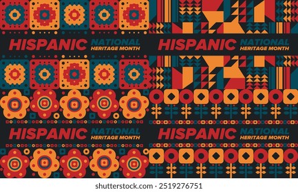 Mês da Herança Hispânica Nacional em setembro e outubro. Cultura hispânica e latino-americana. Comemore anualmente nos Estados Unidos. Cartaz, cartão, faixa e fundo. Ilustração vetorial