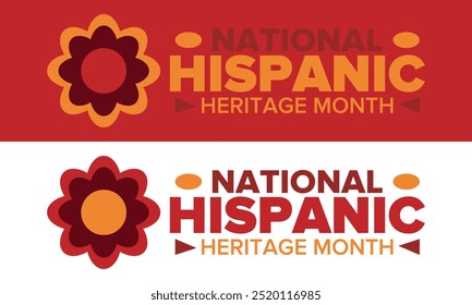 National Hispanic Heritage Month im September und Oktober. Lateinamerikaner und Lateinamerikaner Kultur. Feiern Sie jährlich in den Vereinigten Staaten. Poster, Karte, Banner und Hintergrund. Vektorgrafik